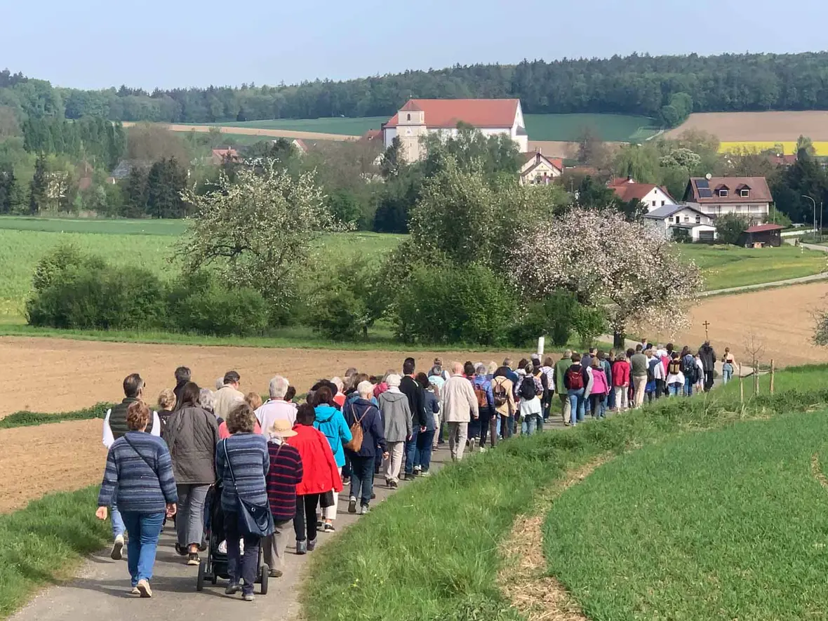 Das Ziel im Blick begab sich die Pilgergruppe auf die letzte Wegstrecke ...