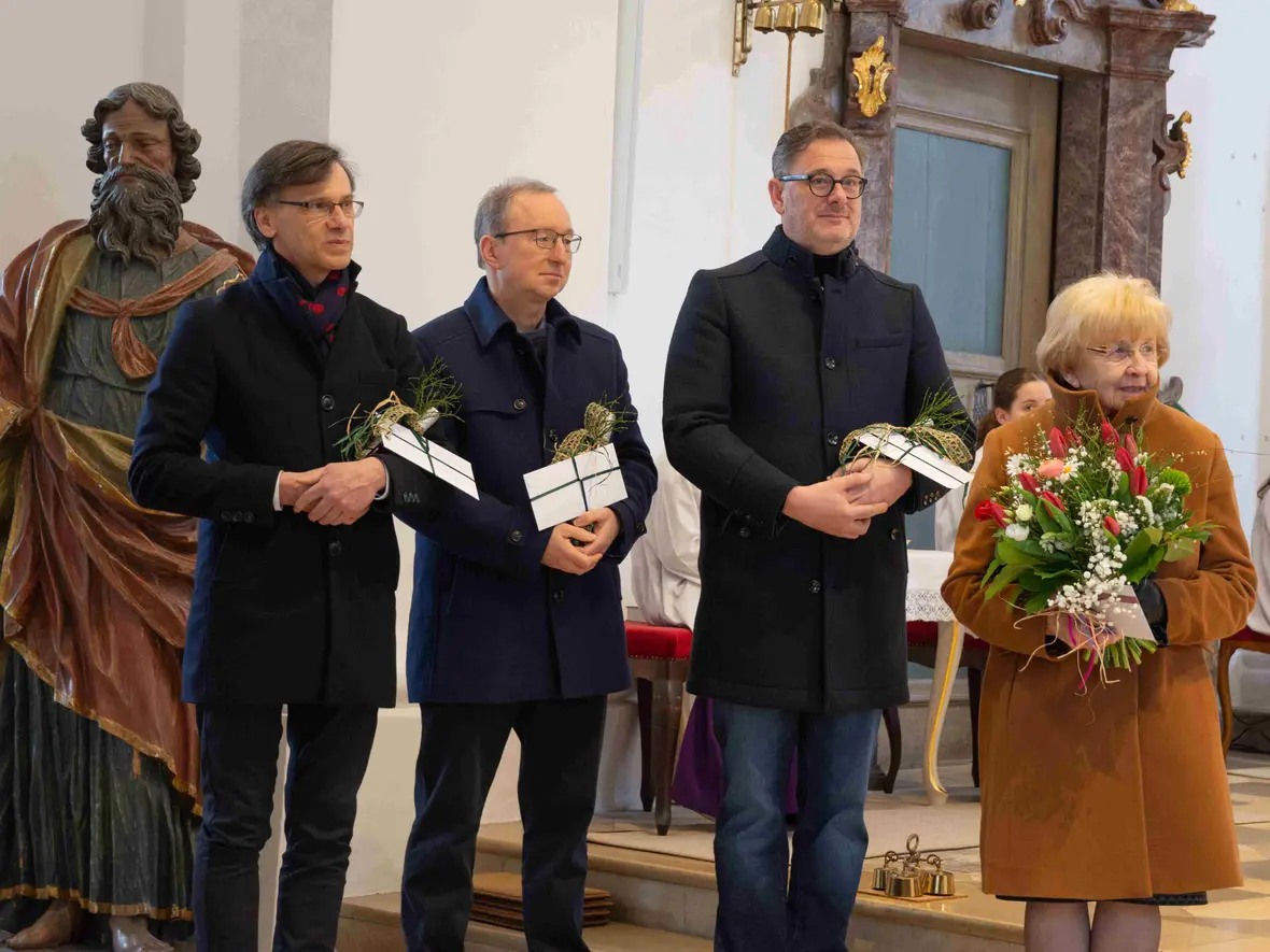 v.l. Norbert Gruner-Weingärtner, Erwin Faller, Bernhard Fortner und Finni Meier - vier langjährige Mitglieder wurden verabschiedet